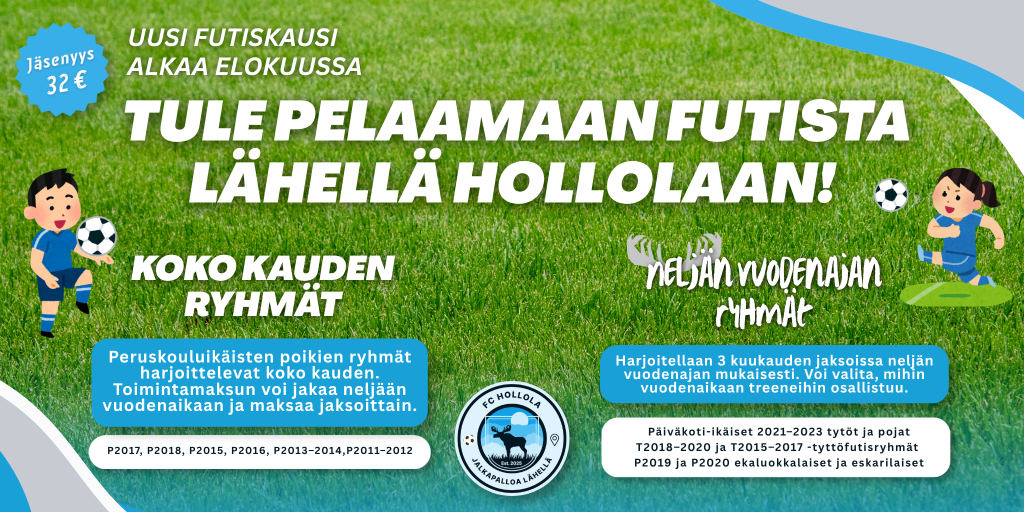 Joukkueet ja ryhmät FC Hollolassa. Lasten jalkapallo Hollola. Jalkapallojoukkueet. Jalkapalloharrastus lapsille.