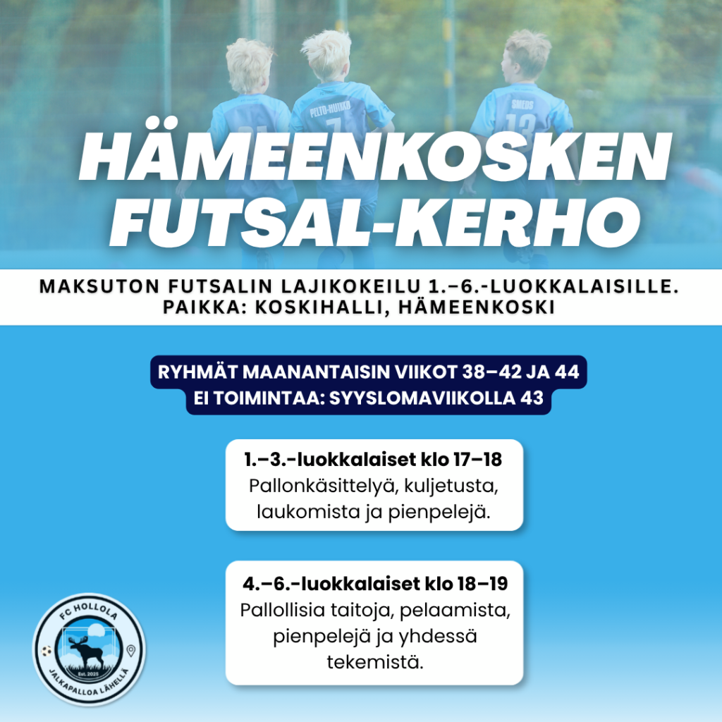 Hämeenkosken futsal-lajikokeilu neliöbanneri