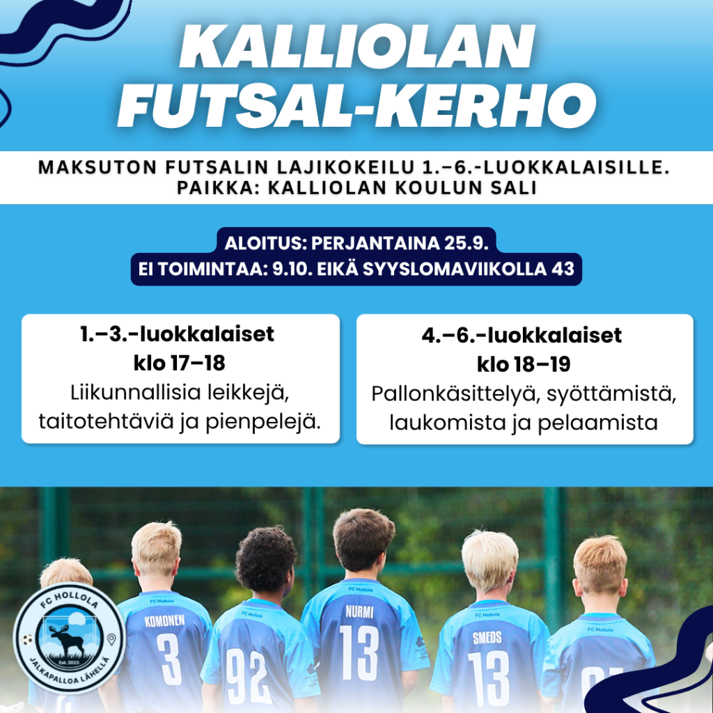 Kalliolan futsal-lajikokeilu neliöbanneri